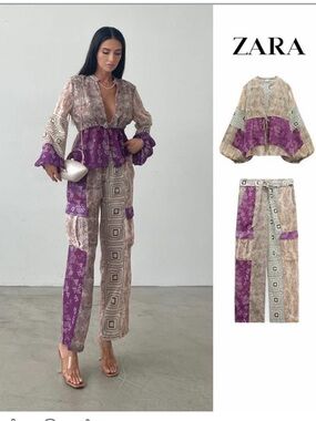 Purple bohemian Patchwork pant set